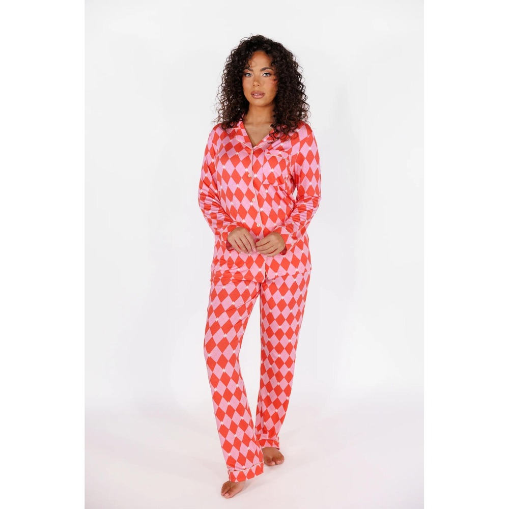 In My Sundays Argyle Pajama Set Pink Size Medium New With Tags - Picture 2 of 10